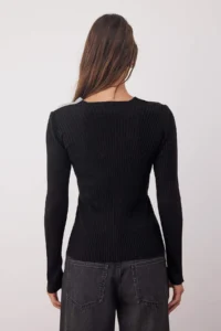 TRENDYOLMİLLA Black Fitted Double breasted Thin Knitwear Sweater - Image 4