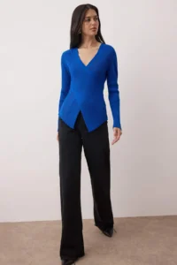 TRENDYOLMİLLA Saks BLUE*001 Fitted Double breasted Thin Knitwear Sweater - Image 2