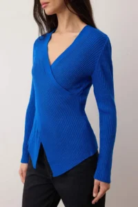 TRENDYOLMİLLA Saks BLUE*001 Fitted Double breasted Thin Knitwear Sweater - Image 3
