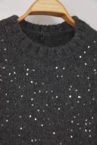 TRENDYOLMİLLA Anthracite Soft textured Crop/Short Sequin Sequin embroidered Knitwear Sweater - Image 7