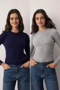 TRENDYOLMİLLA NAVY BLUE-Gray Crew Neck Hair Knitting 2 Sets Paket Knitwear Sweater