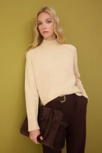 TRENDYOLMİLLA Body Selected Beige Soft textured Wide Pattern Knitwear Sweater - Image 2