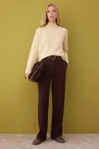 TRENDYOLMİLLA Body Selected Beige Soft textured Wide Pattern Knitwear Sweater - Image 3