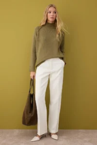 TRENDYOLMİLLA Khaki Soft textured Wide Pattern Knitwear Sweater - Image 2