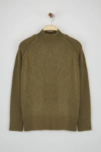 TRENDYOLMİLLA Khaki Soft textured Wide Pattern Knitwear Sweater - Image 5