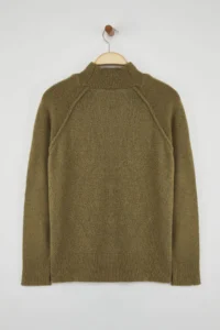 TRENDYOLMİLLA Khaki Soft textured Wide Pattern Knitwear Sweater - Image 6