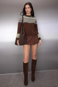 TRENDYOLMİLLA Brown Soft textured Ethnic Patterned Knitwear Sweater - Image 2
