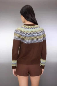 TRENDYOLMİLLA Brown Soft textured Ethnic Patterned Knitwear Sweater - Image 4