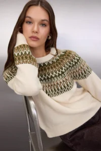 TRENDYOLMİLLA Stone Soft textured Ethnic Patterned Knitwear Sweater - Image 2