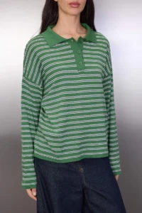 TRENDYOLMİLLA Wardrobe Essentials Green Premium Thread Wide Pattern Striped Knitwear Sweater - Image 3