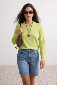 TRENDYOLMİLLA Lime Wardrobe Essentials Special Thread Wide Pattern Knitwear Sweater - Image 5