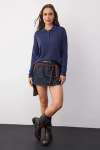 TRENDYOLMİLLA Wardrobe Essentials NAVY BLUE*001 Premium YarnFlat Wide Pattern Knitwear Sweater | - Image 2