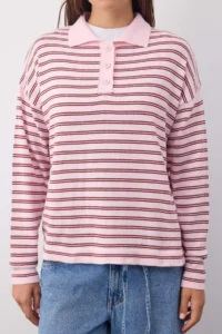 TRENDYOLMİLLA Wardrobe Essentials PINK Premium Thread Wide Pattern Striped Knitwear Sweater - Image 3