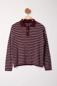 TRENDYOLMİLLA Wardrobe Essentials Plum Premium Thread Wide Pattern Striped Knitwear Sweater - Image 5