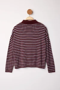 TRENDYOLMİLLA Wardrobe Essentials Plum Premium Thread Wide Pattern Striped Knitwear Sweater - Image 7