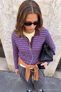 TRENDYOLMİLLA Wardrobe Essentials Purple Premium Thread Wide Pattern Striped Knitwear Sweater - Image 2