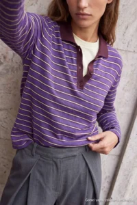 TRENDYOLMİLLA Wardrobe Essentials Purple Premium Thread Wide Pattern Striped Knitwear Sweater - Image 3