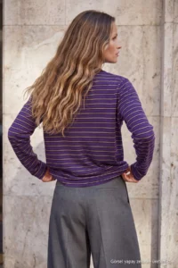 TRENDYOLMİLLA Wardrobe Essentials Purple Premium Thread Wide Pattern Striped Knitwear Sweater - Image 4
