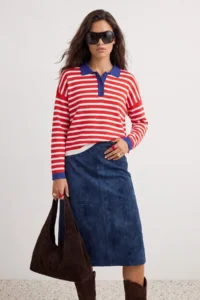 TRENDYOLMİLLA Wardrobe Essentials Red Special Thread Wide Pattern Striped Knitwear Sweater