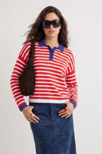 TRENDYOLMİLLA Wardrobe Essentials Red Special Thread Wide Pattern Striped Knitwear Sweater - Image 2