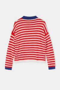TRENDYOLMİLLA Wardrobe Essentials Red Special Thread Wide Pattern Striped Knitwear Sweater - Image 6