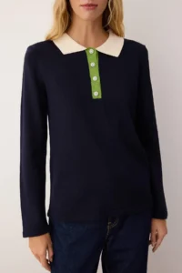TRENDYOLMİLLA NAVY BLUE Polo Shirt Collar Button Detailed Knitwear Sweater - Image 3