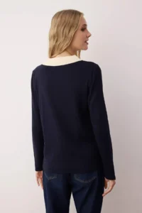 TRENDYOLMİLLA NAVY BLUE Polo Shirt Collar Button Detailed Knitwear Sweater - Image 4