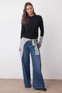 TRENDYOLMİLLA Black Kollar Color Bloklu Knitwear Sweater - Image 2