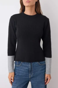 TRENDYOLMİLLA Black Kollar Color Bloklu Knitwear Sweater - Image 3