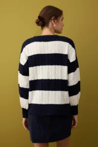TRENDYOLMİLLA NAVY BLUE Soft textured Wide Pattern Color Blocked Knitwear Sweater - Image 4