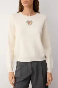 TRENDYOLMİLLA Ecru Heart Cut Out/Pencere Detailed Knitwear Sweater - Image 3