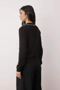 TRENDYOLMİLLA Black Cotton Content Collar Sewing Detailed Knitwear Sweater - Image 4
