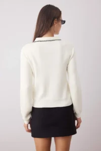 TRENDYOLMİLLA Ecru Cotton Content Collar Sewing Detailed Knitwear Sweater - Image 4