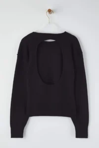 TRENDYOLMİLLA Black Premium Thread/Special Thread Back Low-cut Detailed Knitwear Sweater - Image 5