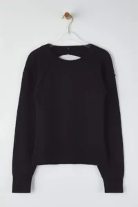 TRENDYOLMİLLA Black Premium Thread/Special Thread Back Low-cut Detailed Knitwear Sweater - Image 6