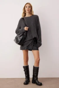 TRENDYOLMİLLA Anthracite Wide Pattern Soft textured Knitwear Sweater - Image 2