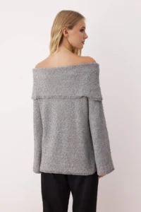 TRENDYOLMİLLA Anthracite textured Carmen Collar Knitwear Sweater - Image 4