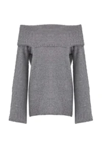 TRENDYOLMİLLA Anthracite textured Carmen Collar Knitwear Sweater - Image 5