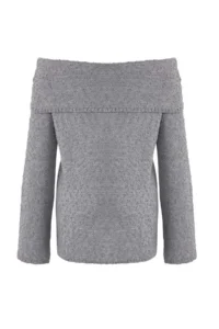 TRENDYOLMİLLA Anthracite textured Carmen Collar Knitwear Sweater - Image 6