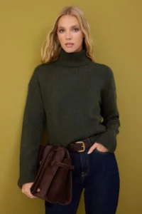 TRENDYOLMİLLA Khaki Woolly Basic Soft textured Wide Pattern Knitwear Sweater - Image 2