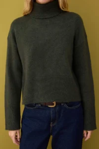 TRENDYOLMİLLA Khaki Woolly Basic Soft textured Wide Pattern Knitwear Sweater - Image 3