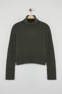 TRENDYOLMİLLA Khaki Woolly Basic Soft textured Wide Pattern Knitwear Sweater - Image 5