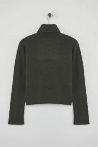 TRENDYOLMİLLA Khaki Woolly Basic Soft textured Wide Pattern Knitwear Sweater - Image 6