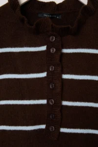 TRENDYOLMİLLA Baby BLUE-Brown Soft textured Striped Knitwear Sweater - Image 6