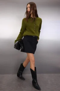 TRENDYOLMİLLA Khaki Collar Detailed Soft textured Knitwear Sweater - Image 2