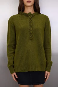 TRENDYOLMİLLA Khaki Collar Detailed Soft textured Knitwear Sweater - Image 3