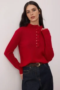 TRENDYOLMİLLA Red Collar Detailed Soft textured Knitwear Sweater