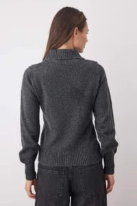 TRENDYOLMİLLA Anthracite Soft textured Polo Shirt Collar Stone Detailed Knitwear Sweater - Image 4