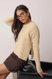 TRENDYOLMİLLA Stone Woolly Soft textured slit Knitwear Sweater