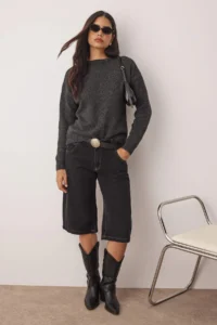 TRENDYOLMİLLA Anthracite Woolly Soft textured Wide Pattern Knitwear Sweater - Image 2